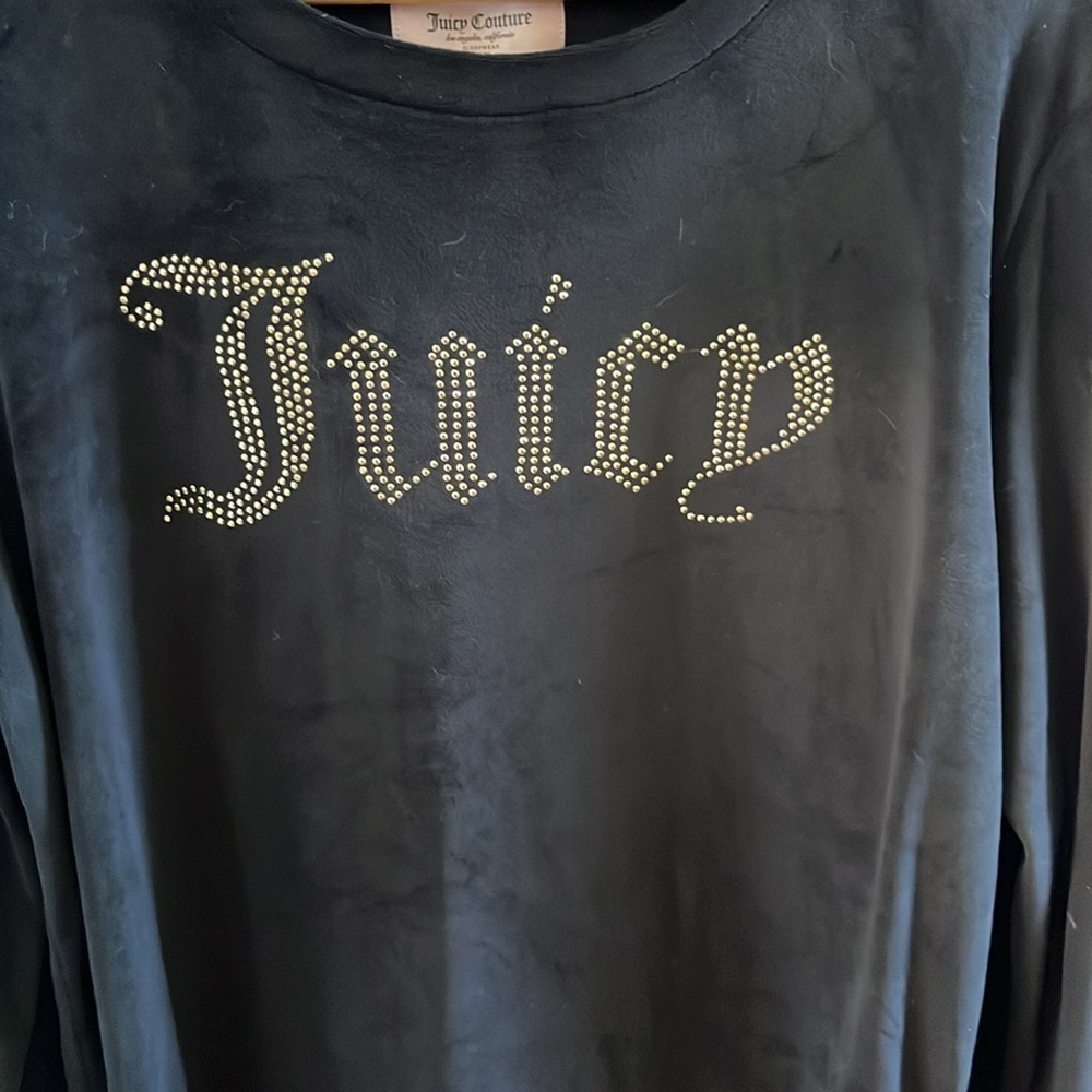 Juicy Couture Black Velour Bedazzled Lounge Top Long Sleeve XL Y2K - Picture 9 of 9